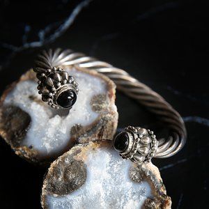 Vintage Sterling Silver and Onyx Reverse Cuff Twisted Bracelet Spratling Style